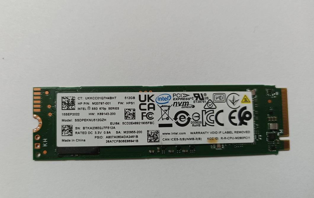 Použitý SSD disk Intel 512GB M.2 NVME PCIE